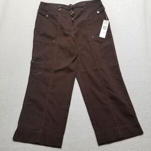 Jones New York 12P Petite Pants Cargo Cropped Capri Brown Cotton Basic NEW